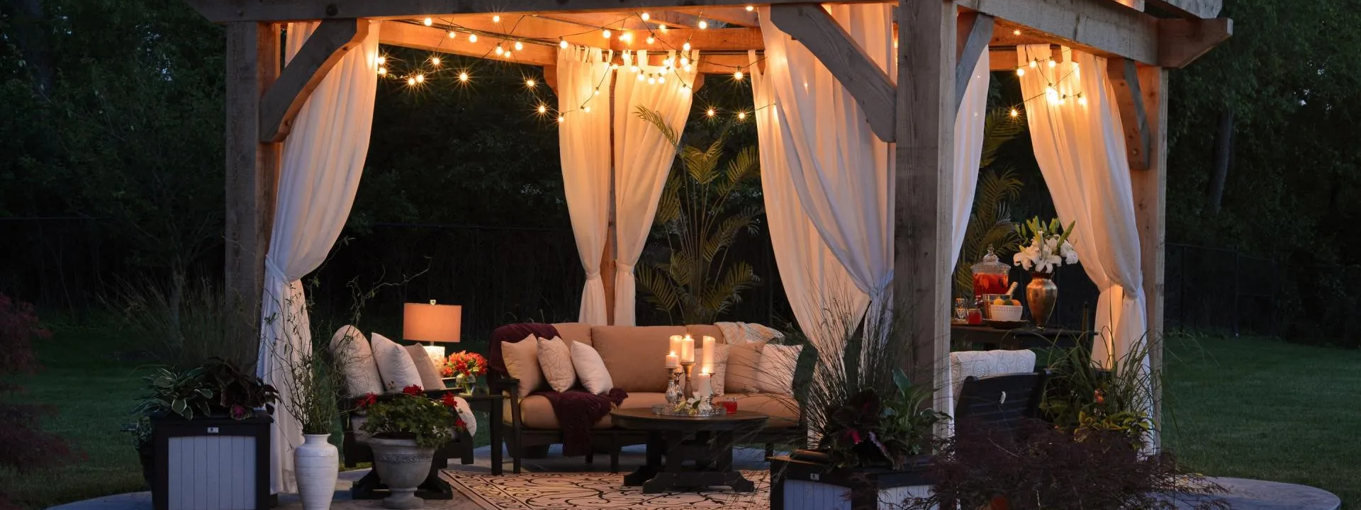 Image of patio at night time.